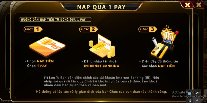 Cách thanh toán gửi tiền vào Hitclub qua 1Pay