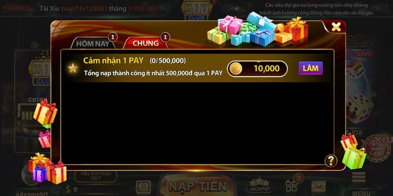 Nạp thưởng cho tân thủ tại Hit club 