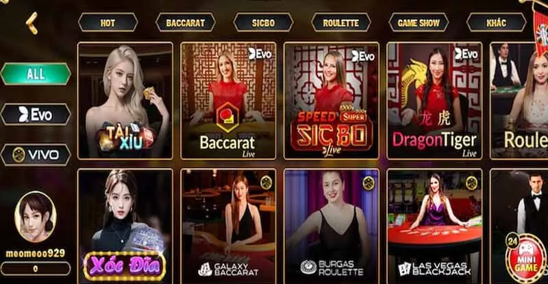 Các thể loại game bài Live casino Hit Club