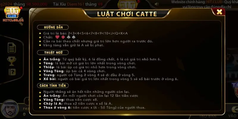 Luật chơi Catte của Hit Club như thế nào?